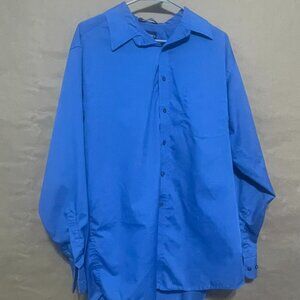 Puritan Solid Blue Button Up Shirt, Men's Size Large